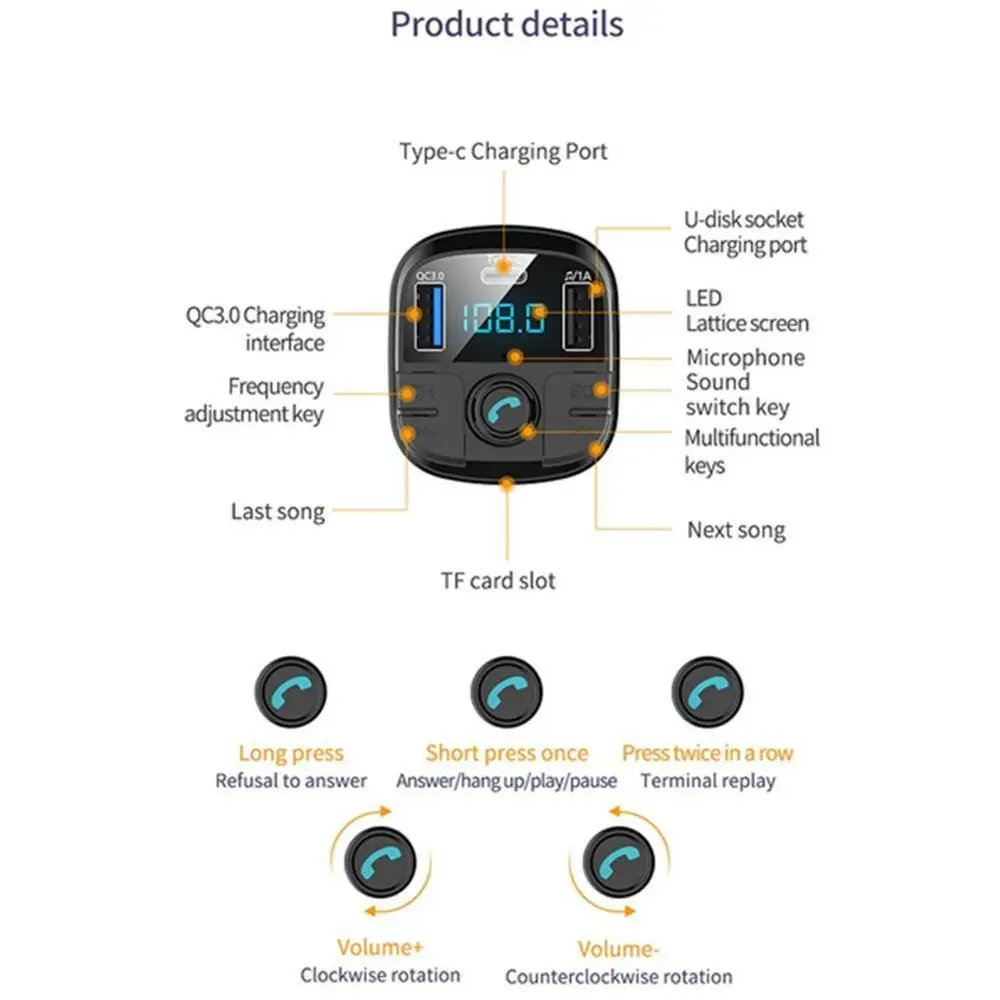 

Car Handsfree Wireless Bluetooth Kit FM Transmitter LCD Car MP3 Player 3.0A USB Charger FM Modulator Car Accessories