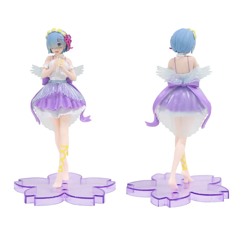 Anime Re:Life In A Different World From Zero Rem Ram Angel Ver. Figure Purple Crystal Dress 18cm Collection Toys Model Xmas Gift | Игрушки и