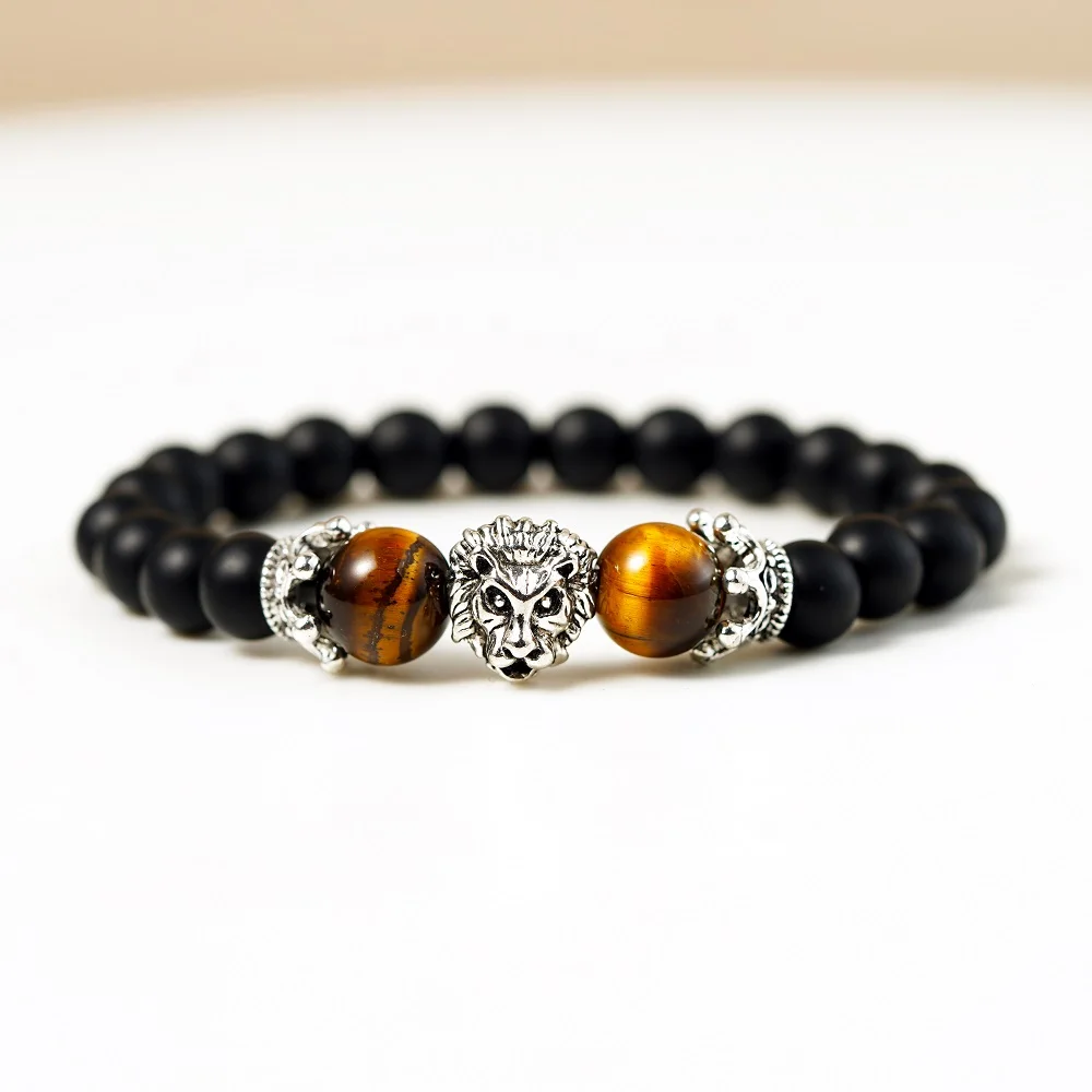 

Vintage Crown Lion Head Bracelet Men Fashion Luxury High Quality Tiger Eye Stone Bead Bracelets Jewelry Male Pulseira bileklik