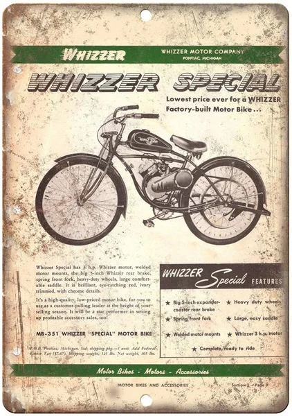 

Whizzer Special Bicycle Motor Tin Sign art wall decoration,vintage aluminum retro metal sign,