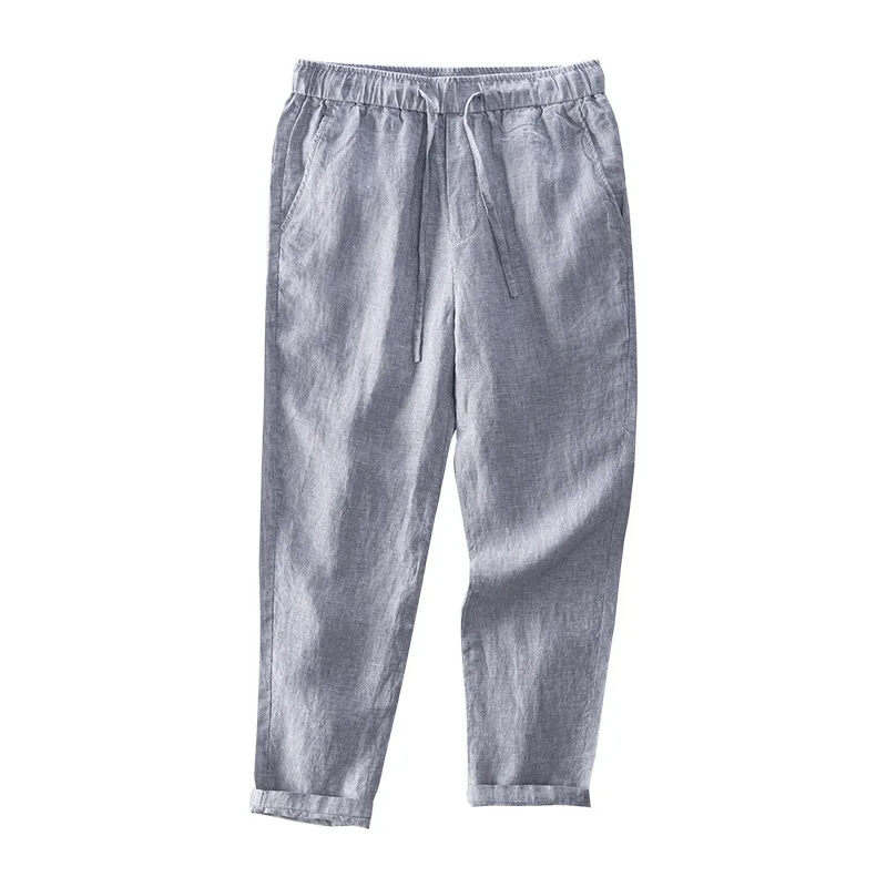 

Summer Fashion Japan Style Men Solid Color Elastic Natural Cotton Linen Thin Breathable Ankle Length Pants Simple Casual Trouser