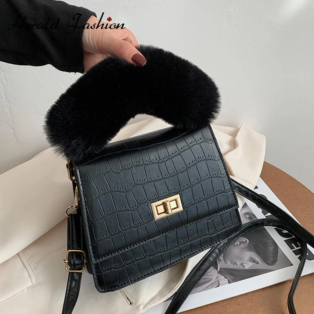 

Stone Pattern Shoulder Bags 2020 New Messenger Bags Retro Female Bags Luxury Designer Women's Bags Daily Plush Women's Bags