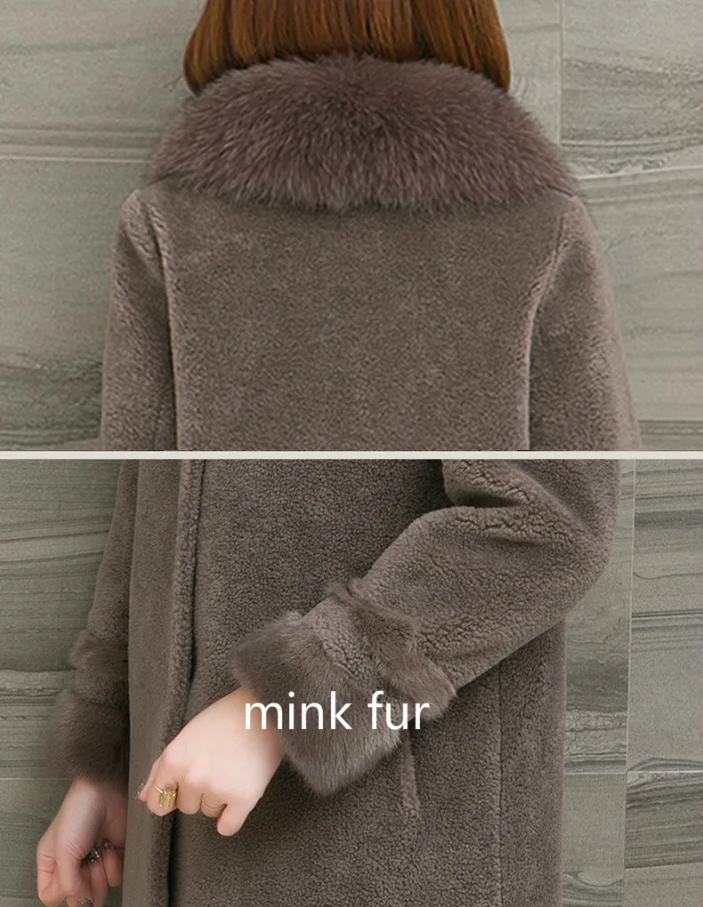 Шуба из натурального меха женская зимняя куртка овчины меховой воротник лисы