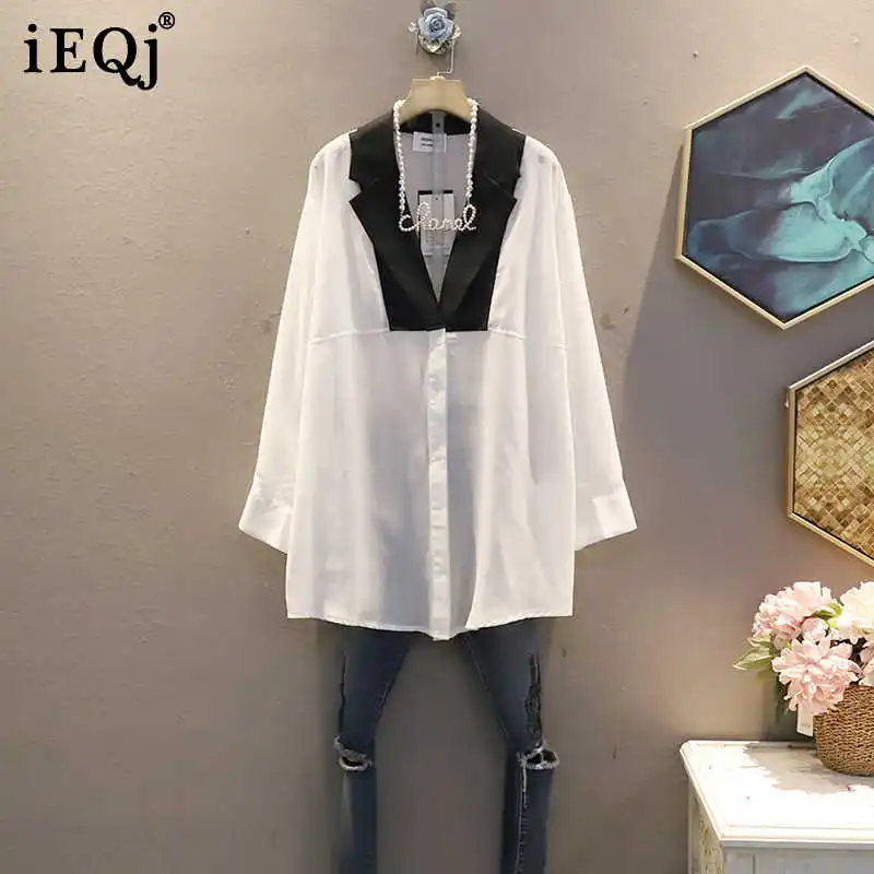 

Элегантная уютная блузка IEQJ Wom черного цвета с отложным воротником и длинным рукавом, свободная рубашка, модный тренд, весна-осень 2021 3F1092