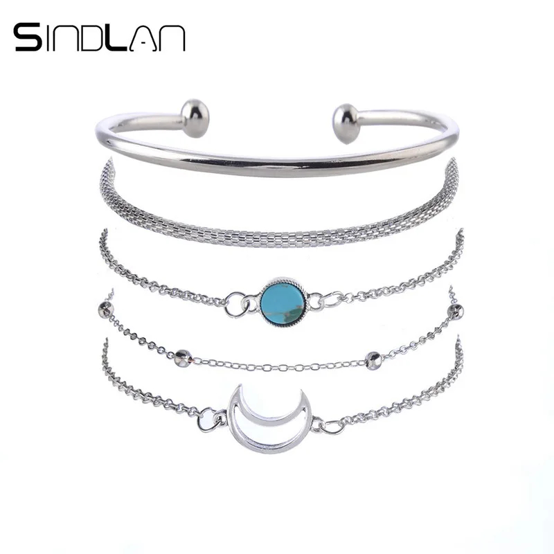 Женский браслет с полой луной Sindlan 5 шт. браслеты в богемном стиле голубым шармом