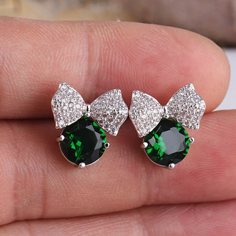 

Aneis Bagues 925 Sterling Silver Bowknot Stud Earring For Women Girl Blue Green Red Stone Wedding Gifts Lover Wholesale Jewelry