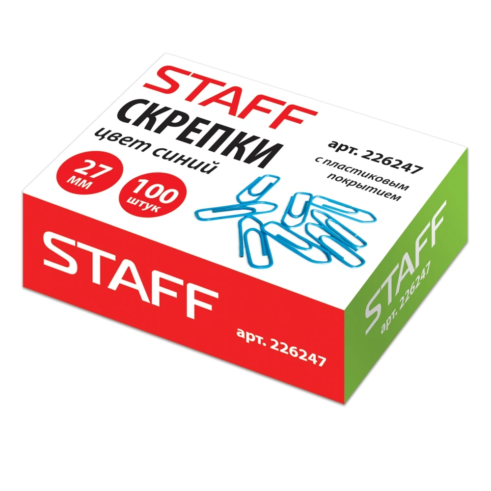 Скрепки Staff 27 мм синий 100 шт |