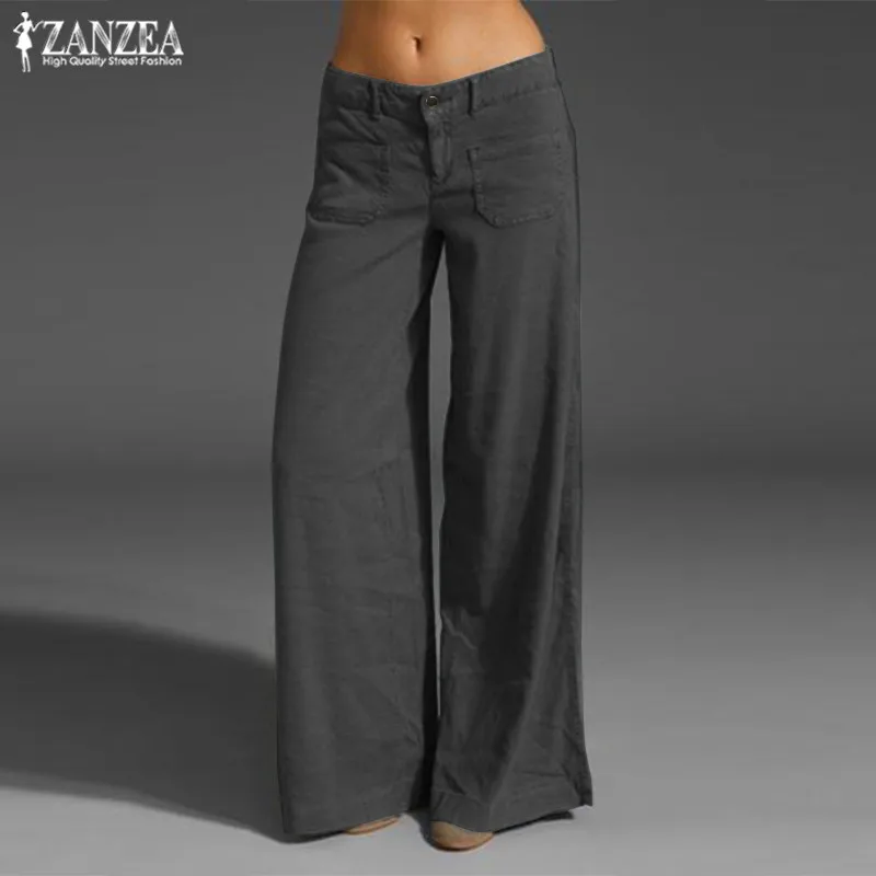 2022 ZANZEA  Vintage Elegant Wide Leg Pants Women's Summer Trousers Button Front Zip Turnip Causal Turnip Pantalon 7