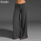 Женские винтажные брюки с широкими штанинами ZANZEA, летние повседневные брюки с репсовой вставкой, на молнии спереди, 2021