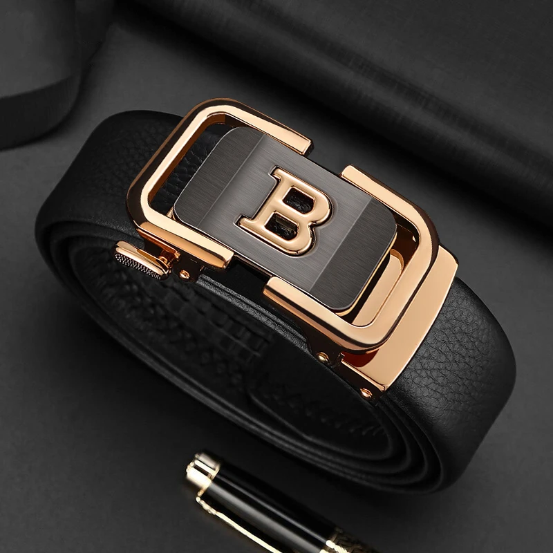 High Quality B letter belts men Automatic buckle  3.5cm wide black genuine leather Waist Strap fashion Cowskin ceinture homme