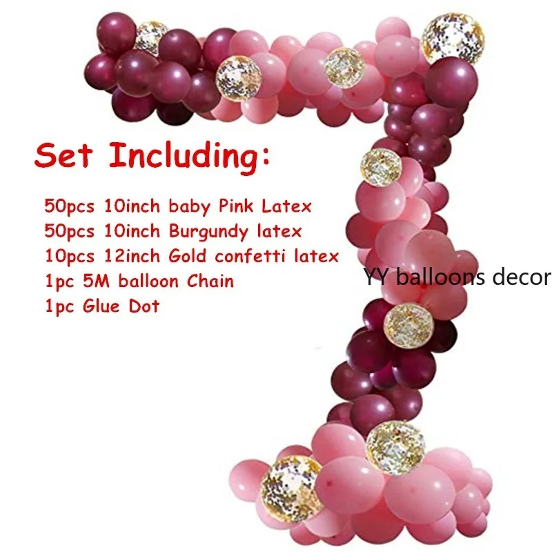112pcs Christmas Baby Pink Burgundy Balloons Garland Arch Kit Confetti Birthday Wedding Baby Shower Anniversary Party Decoration