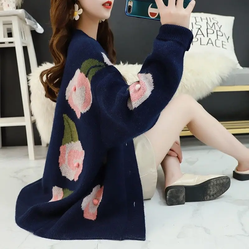 Autumn And Winter Sweater Cardigan Female Loose Very Fairy Coat 2021 New Korean Version Of Lazy Wind Knitted Jacket |