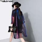 Женское прозрачное пальто с отложным воротником, Длинная ветровка с рукавом три четверти, весна-лето 2018