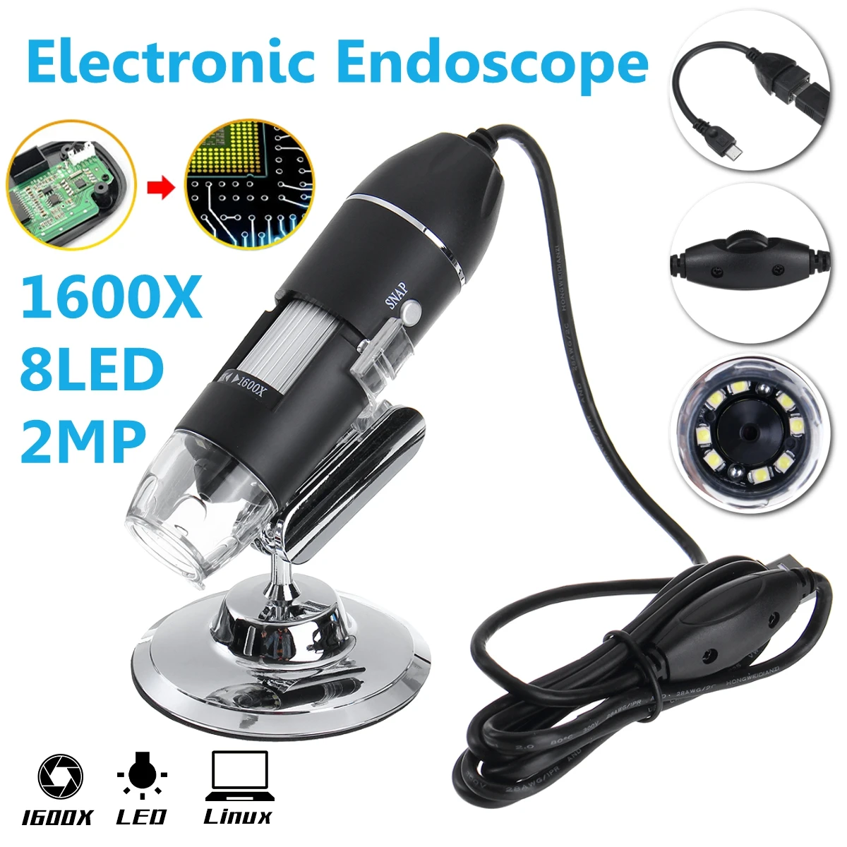 Цифровой микроскоп 1600X/1000X 2MP 1080P 8 светодиодный Type C/Micro лупа USB электронный стерео