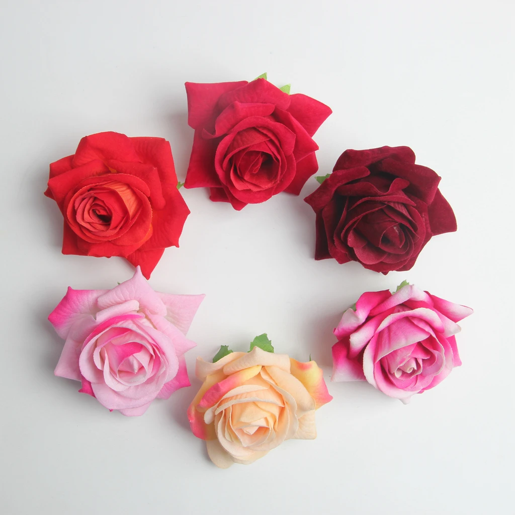 

10 Pieces Champagne Artificial Velvet Rose Flowers Head Wedding Decor