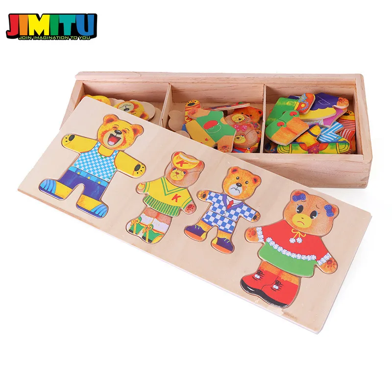JIMITU 4 медведя мультфильм Деревянный 3D пазл Пазлы игрушки для детей развивающие