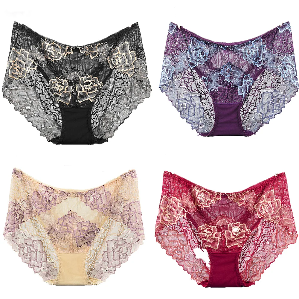 Большой размер кружевные открытые трусики со средней талией женские сексуальные