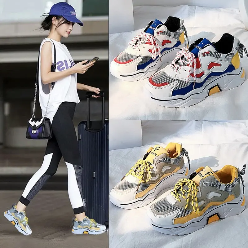 

Comfortable Light Casual Shoes Women's Lace-up Non-slip Sneakers Fashion Women's Shoes Autumn Color Matching Platform Shoes 2021