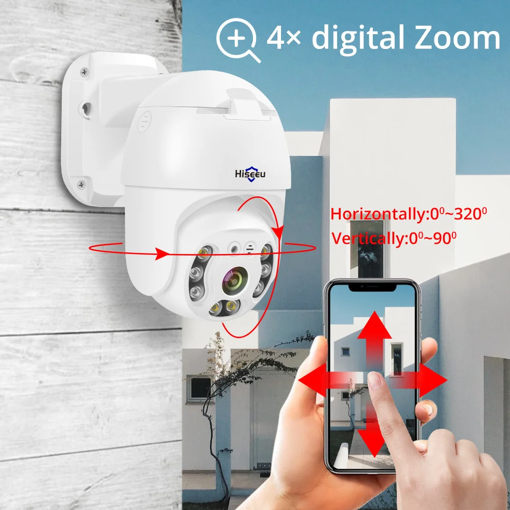 IP камера Hiseeu H.265 1080P POE PTZ 4 кратный цифровой зум 2 МП водонепроницаемая уличная