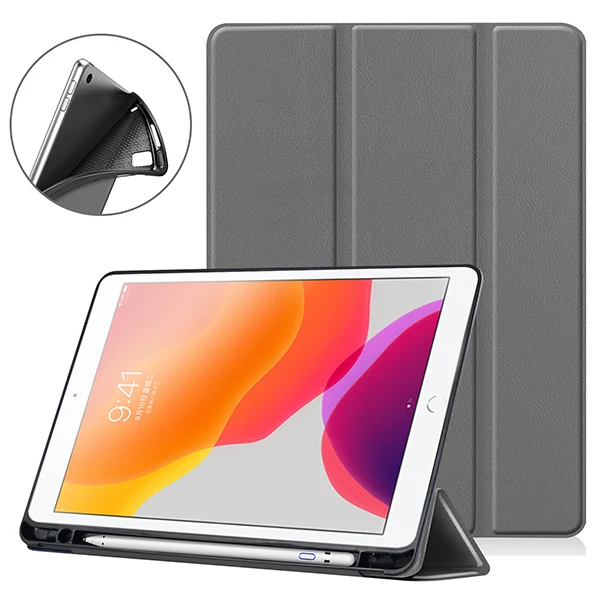 19IPAD 102 KSTBC GY Чехол для планшета для ipad 10,2 Чехол-книжка для Apple ipad 7 7 10," A2200 A2198 A2197 защитный чехол с держателем для ручки - Цвет: 19IPAD 102 KSTBC GY