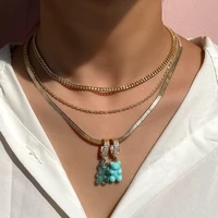 y2k cute blue gummy bear multilayer snake chain necklace set for women butterfly mushroom metal long necklaces gift jewelry