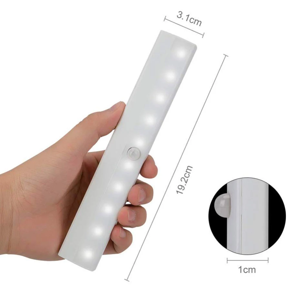 

10 LED Wireless Motion Sensor Closet Light Bar Self-adhesive Cabinet Night Light Battery Powered Kitchen Cabinet Accessories