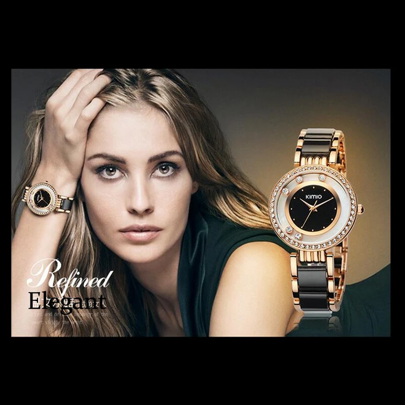 

Kimio Brand Imitation Ceramic Women Bracelet Watch Ladies Luxury Crystal Quartz Dress Watches Sexy Black Clock Relogio Feminino