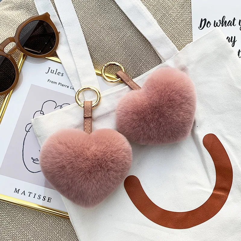 

Rex Rabbit Plush Pendant Soft Fluffy Heart Bag Keychain LOVE Pendant Simple Fashion