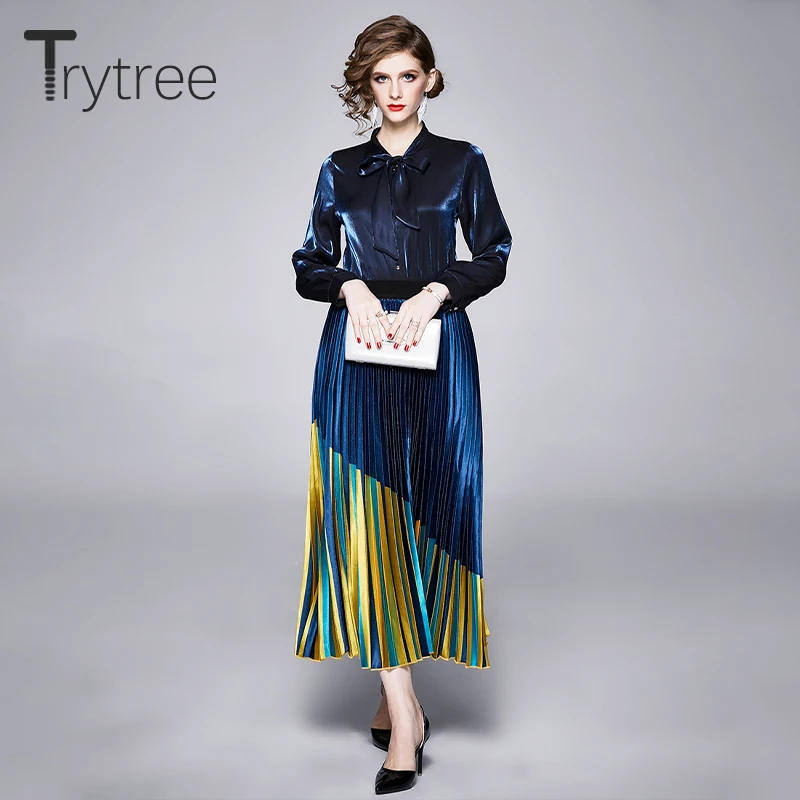 Женский винтажный комплект Trytree повседневный однотонный из двух предметов