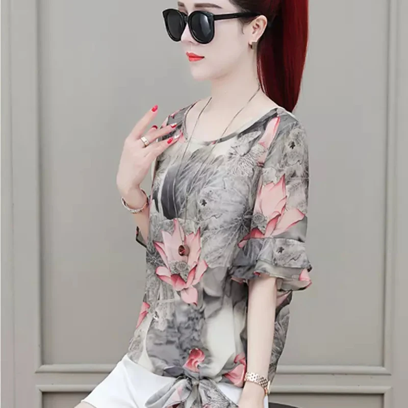 Женские шифоновые Блузки Рубашки Летние повседневные стильные цветочные принты