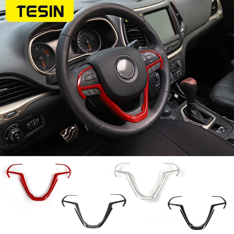 

TESIN Interior Mouldings for Jeep Grand Cherokee Car Steering wheel Decoration Trim Stickers Accessories for Jeep Cherokee 2014+