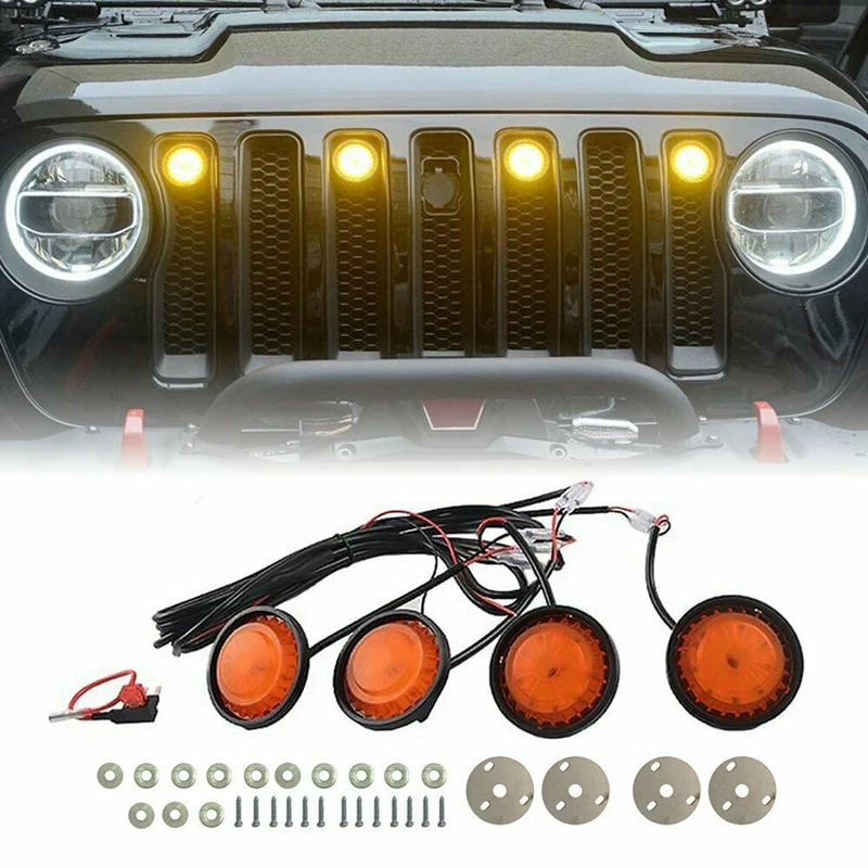 

4X Raptor Стиль Янтарные линзы Решетка Светодиодный свет для Jeep Wrangler JL 2018-2020