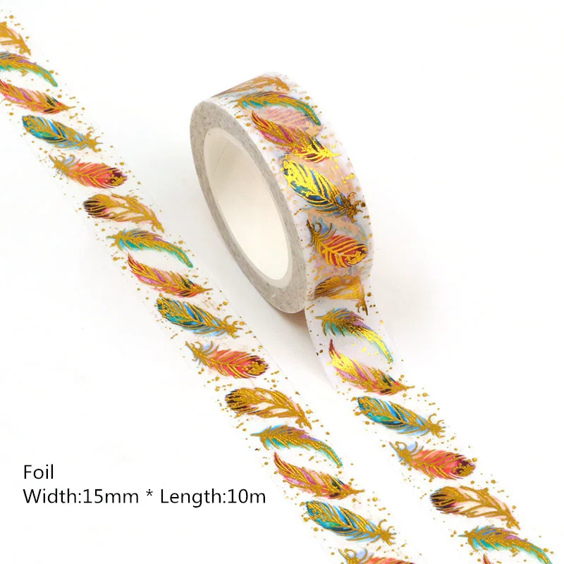 

10PCS/lot 15MM*10M Foil Golden feather Decorative Washi Tape Scrapbooking Masking Tape School Office Supply washi tape
