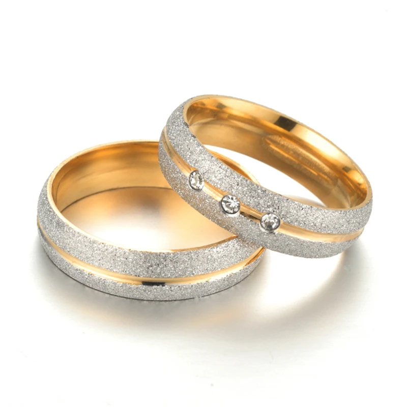 

GANXIN Matte Couple Rings Golden Stainless Steel With Exquisite Zircon Finger Jewelry Rings For Women Men Wedding Bands anillo