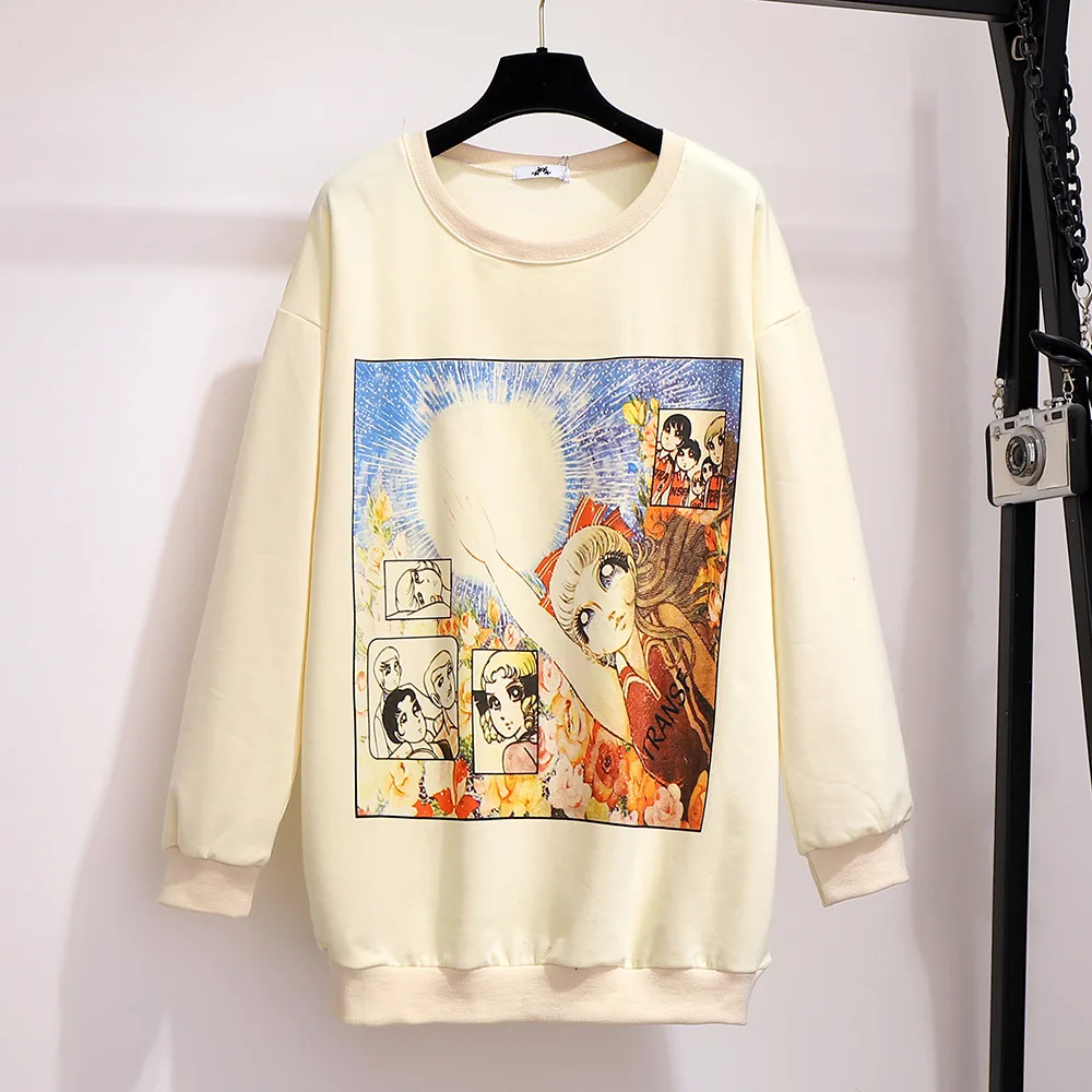 XXL ~ 5XL Милая футболка с принтом из мультфильма Осень-зима 2019 Свободный