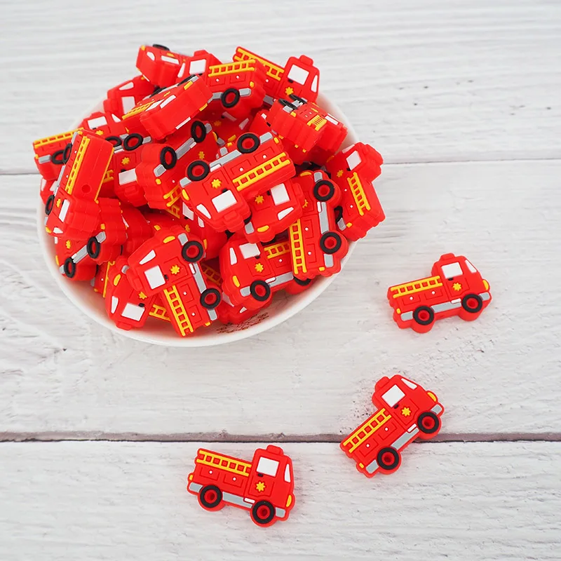 

Chenkai 10PCS Fire Truck Shape Baby Silicone Beads DIY Infant Pacifier Dummy Nursing Teether Sensory Toys Accessories Food Grade