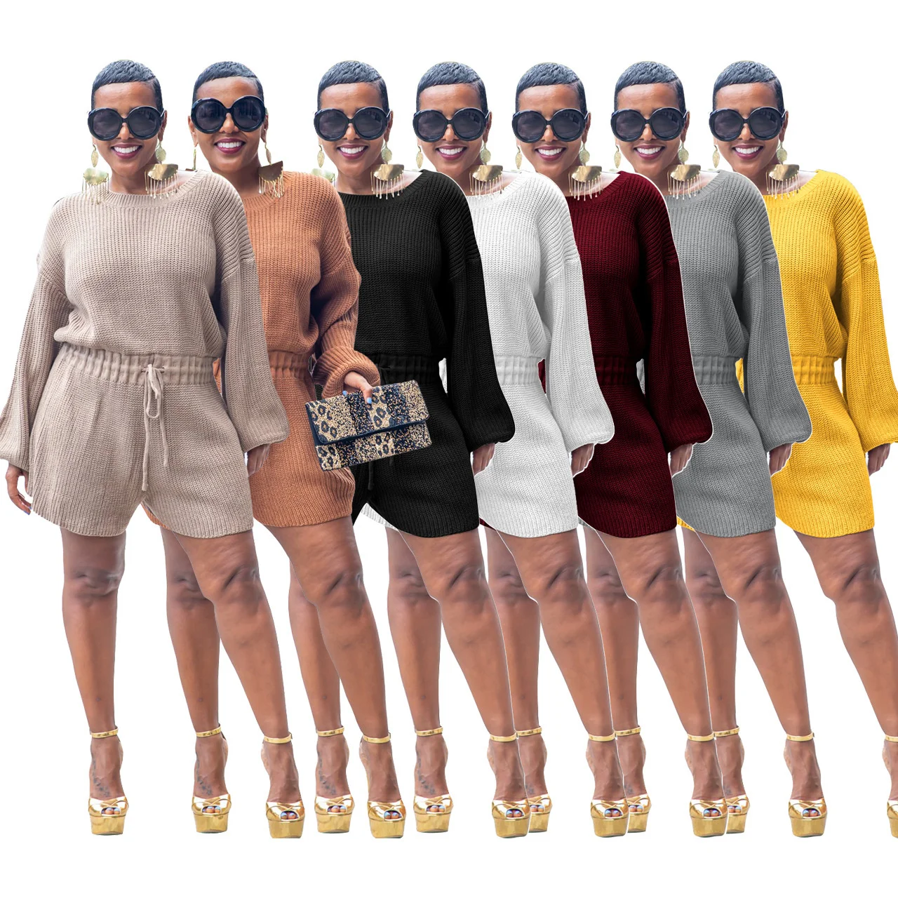 

Комбинезон женский короткий с круглым вырезом, трикотажный однотонный пикантный ромпер с длинным рукавом, модная Клубная одежда