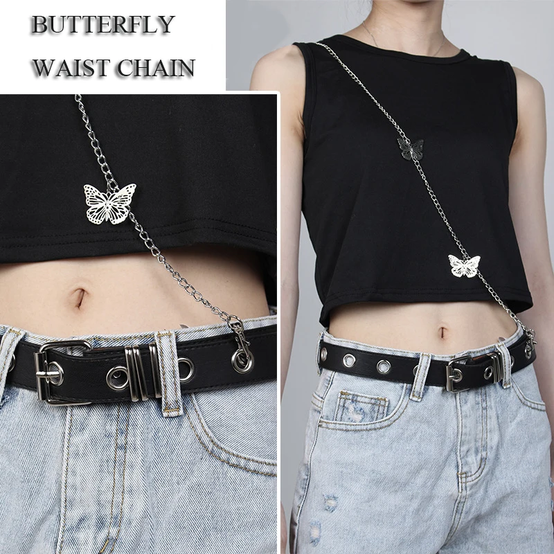 

Female Punk Style Jk Accessories Wild Belt Girdle Butterfly Waist Belt Decorative Single Shoulder Leather Belt Waist Chain New