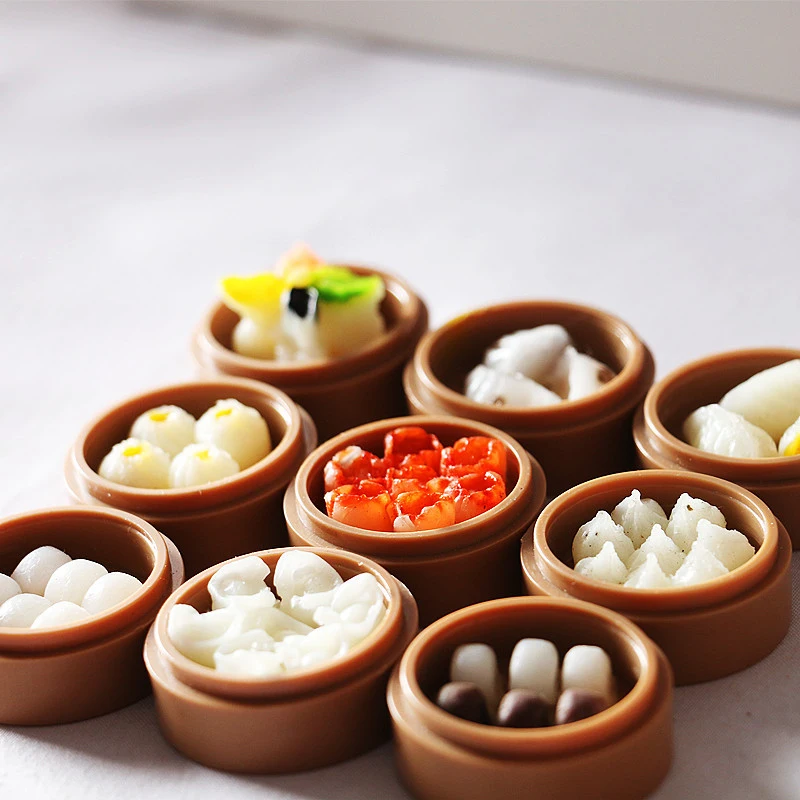 

1x Dollhouse Miniatures Chinese Food Steamed Buns Dim Sum Basket Supply