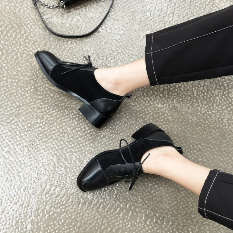 

MLJUESE 2021 Women Pumps Soft Cow leather Autumn Spring Black color Lace up Square toe High heels pumps size 34-40