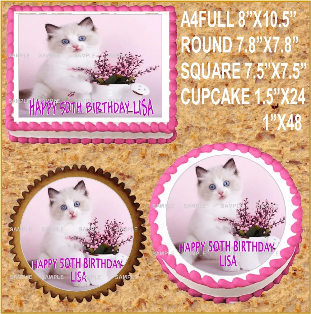 Милая кошка съедобный Топпер для торта вафель рисовая бумага печенья кексов