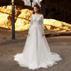 Женское свадебное платье с длинным рукавом, кружевное ТРАПЕЦИЕВИДНОЕ ПЛАТЬЕ ИЗ ТЮЛЯ С глубоким вырезом и открытой спиной, платье невесты в стиле бохо, 2021