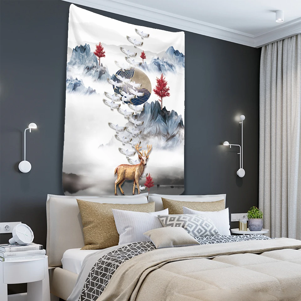 Красивый декоративный гобелен с птицами благоприятный пейзаж Настенная ткань