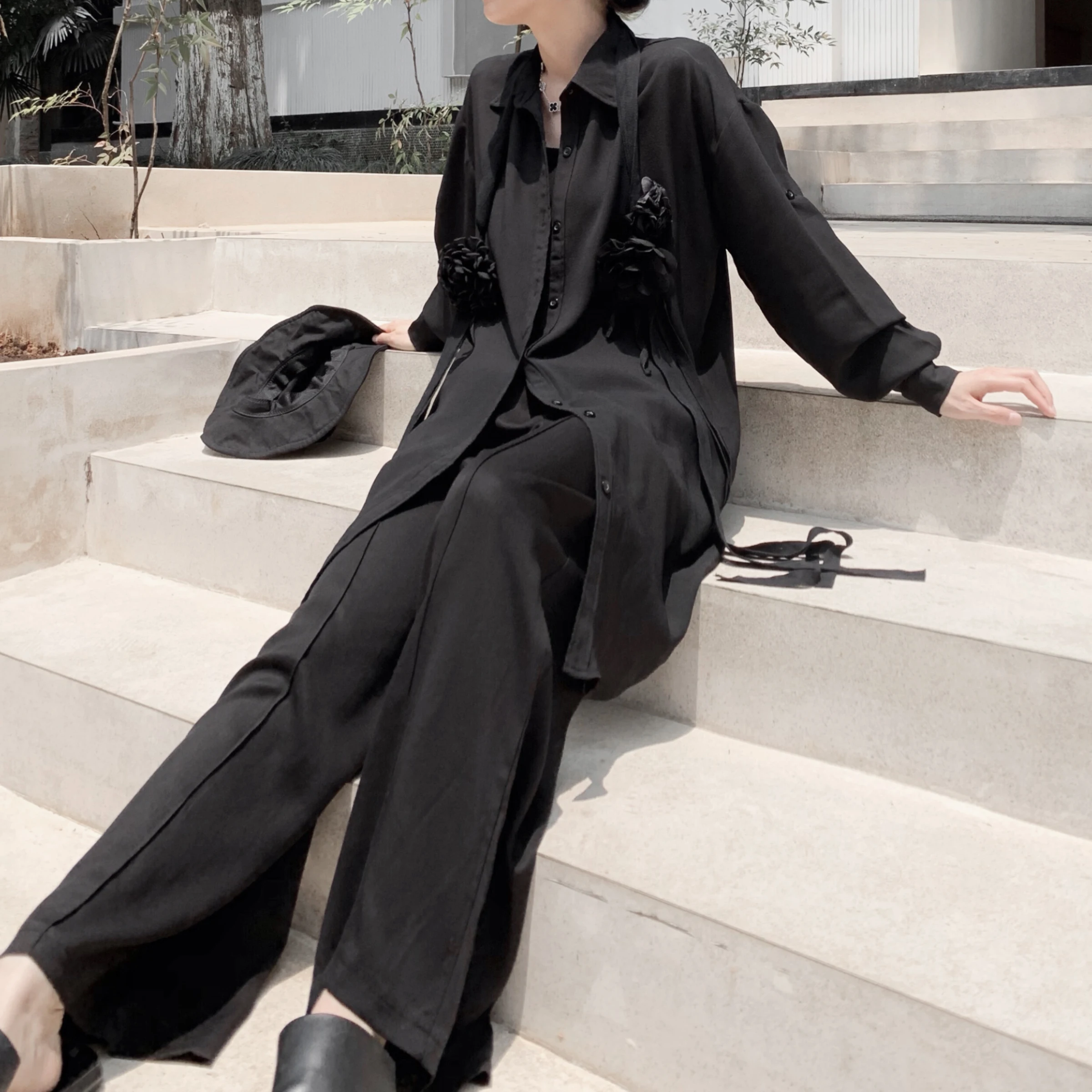 Yoji dark yamamoto couture минимализм ретро Повседневная рубашка с длинными