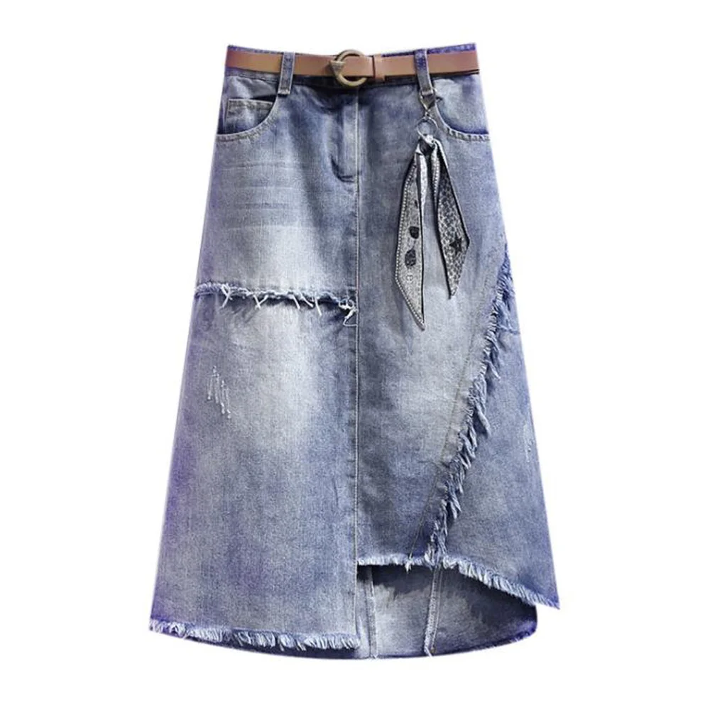 

Размера плюс стильные потертые отбеленные макси юбки женские 2021 джинсовые повседневные длинные штаны с высокой талией и Vestidos Женская летня...