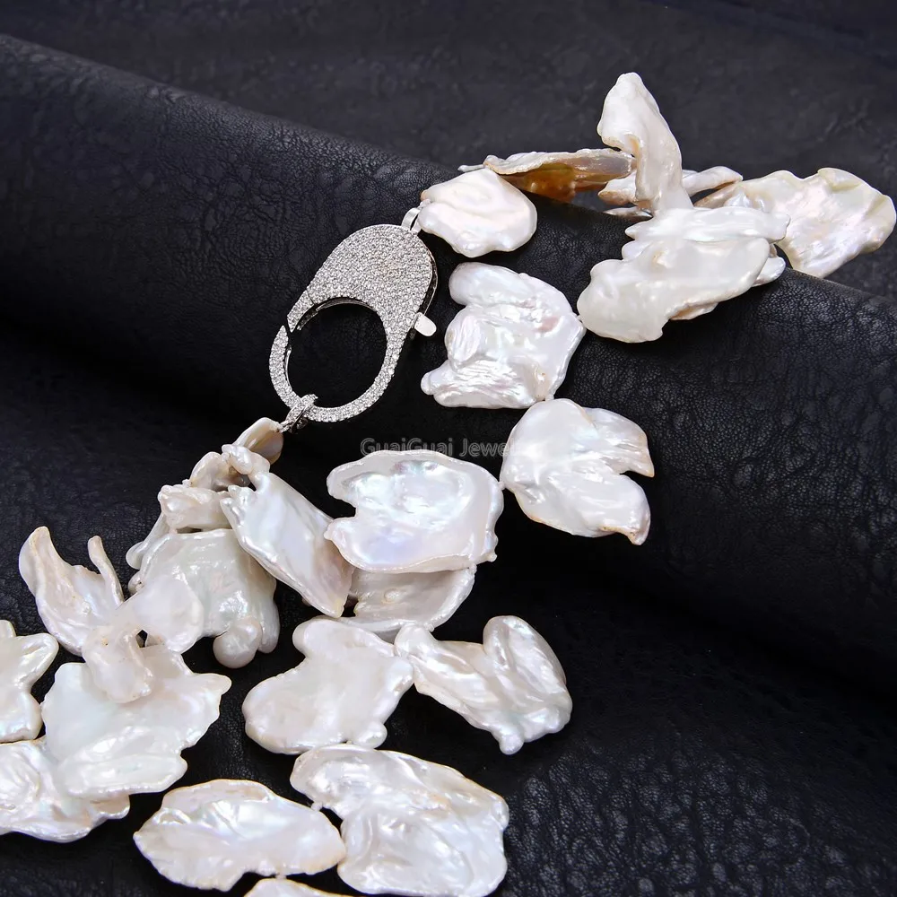 

GuaiGuai Jewelry 22'' 30mm Natural White Baroque Keshi Pearl Necklace