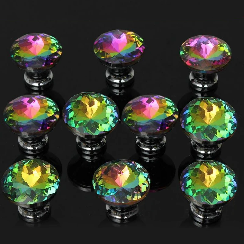 Разноцветные Хрустальные стеклянные ручки ромбовидной формы для шкафа ящика