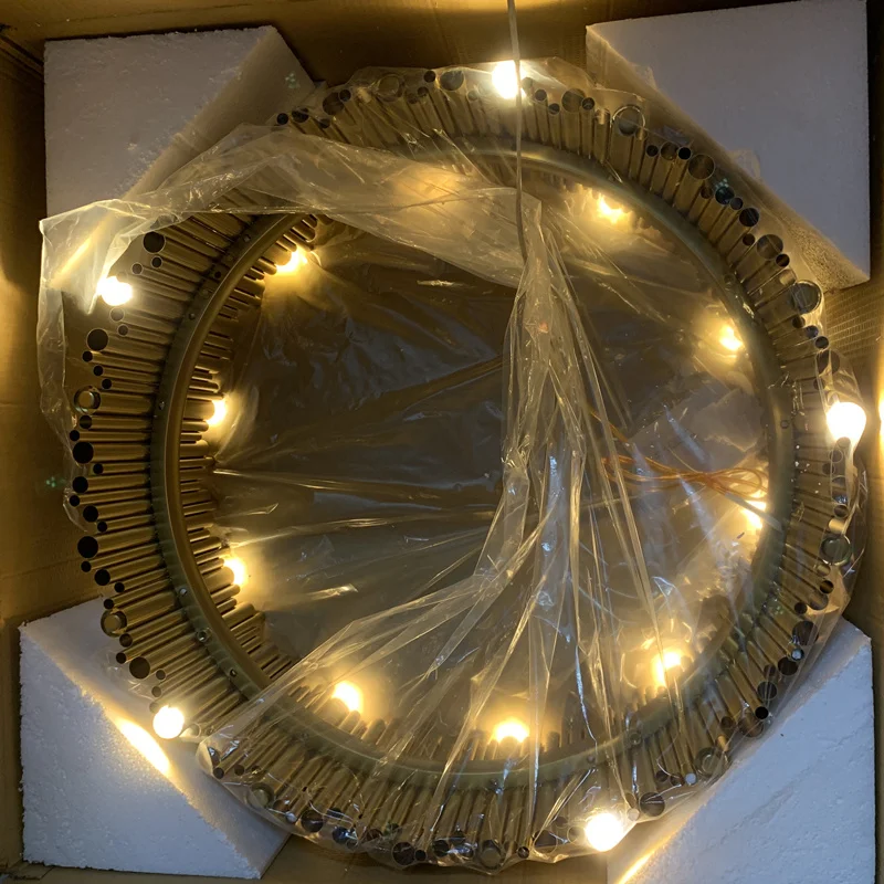 

Modern Led Ceiling Chandelier Stainless Steel Lamp Golden Round Tubes Living Room Chandeliers Home Decor Hanging Light Fixture