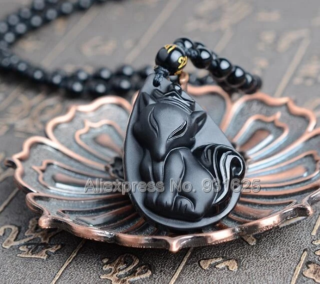 Красивый натуральный черный ледяной прозрачный обсидиан резной кулон на удачу с