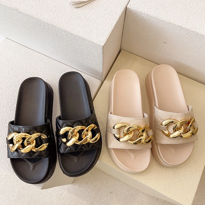 

Female Shoes House Slippers Platform Med Slides Rivet Fashion 2021 Flat Soft Luxury Fabric Rubber PU Cotton Rivet Slippers Soft